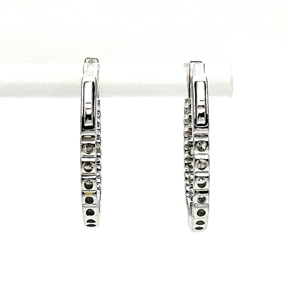 ON SALE! 18K Solid White Gold 2 tcw Diamond Hoops with Secure Lock and Appraisal - Picture 5 of 11